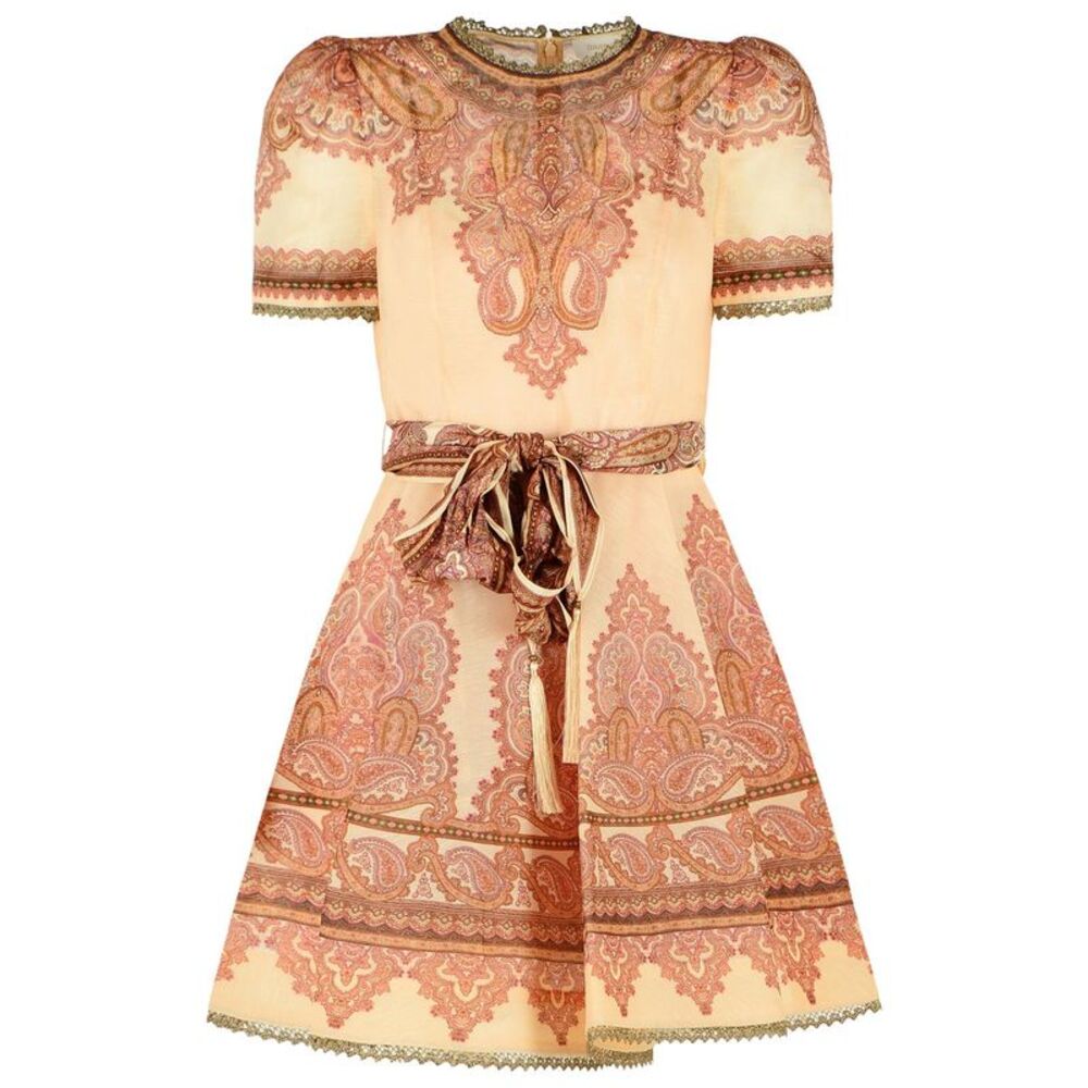 Zimmermann 'Ascent Picnic' Mini Dress In Beige Linen And Silk Women